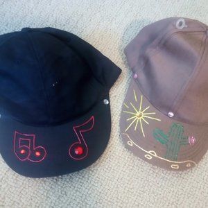 (2) PK NEW Hand Painted Beaded Baseball Caps Hats